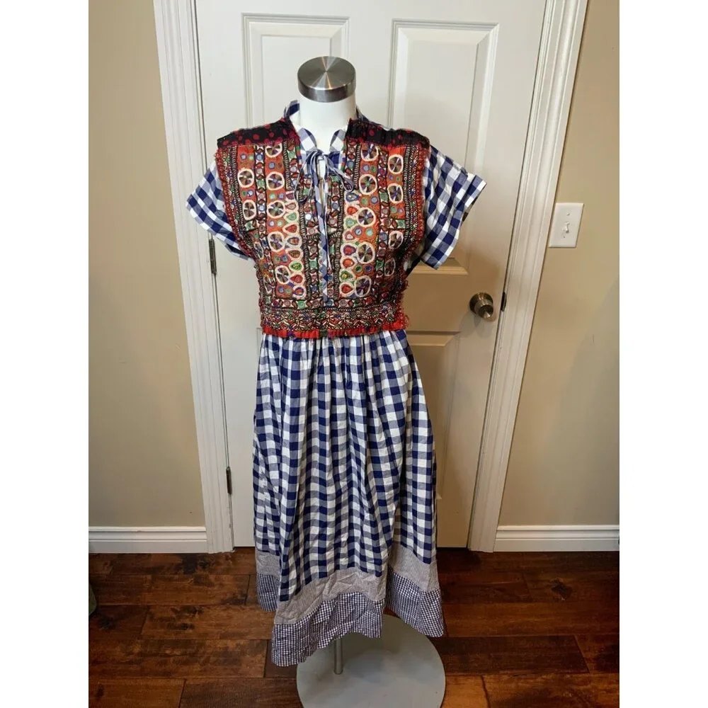 Comme Des Garcons Tao Blue & White Gingham Plaid Embroidered Dress Sz Small NWT - Picture 1 of 9